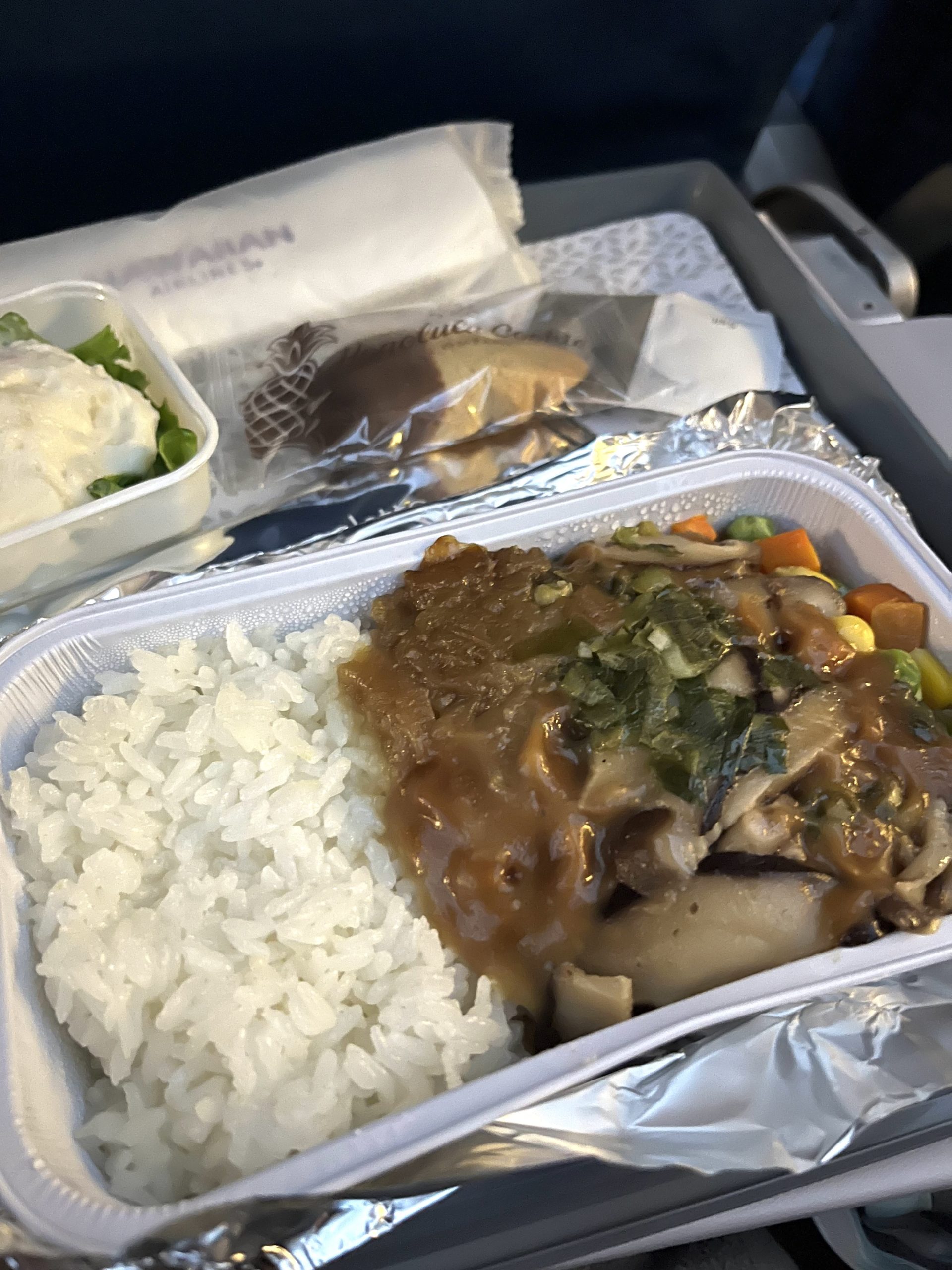 ハワイアン航空 福岡 ホノルル 機内食 ロコモコ